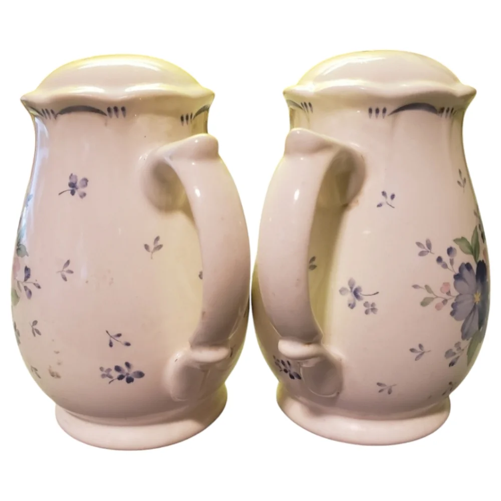 Vtg 80s Nikko Dauphine Floral Handles Salt & Pepper Shakers Stove Top